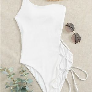 One piece bathing suit one shoulder white